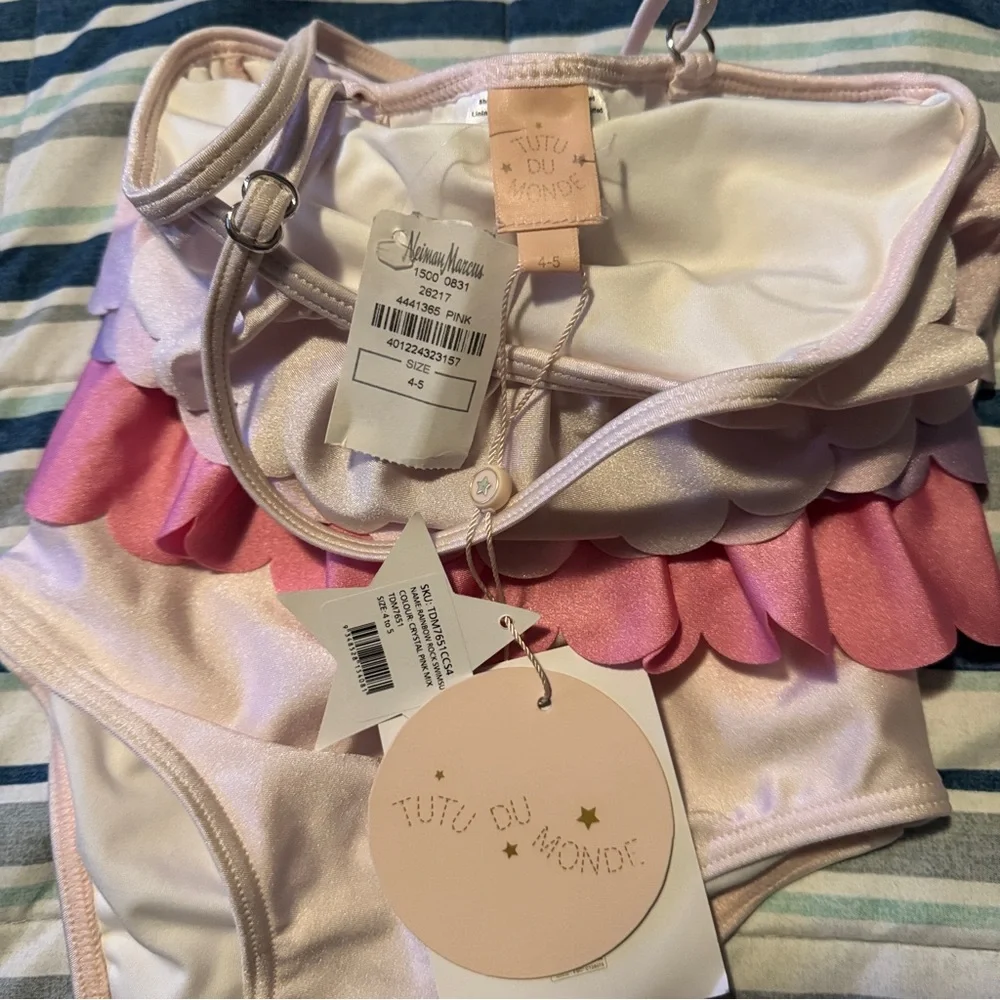 NWT TUTU DU MONDE rainbow rock‎ swimsuit in CRYSTAL PINK MIX 4/5 scalloped